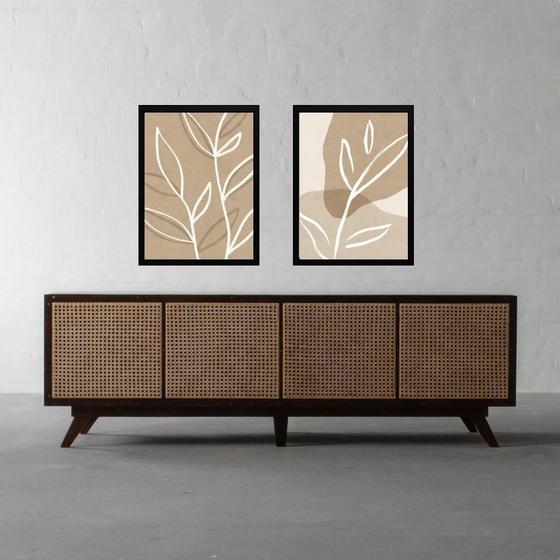 Imagem de Kit 2 Quadros Minimalista Bege - Simple Leaf 45x34cm - com vidro