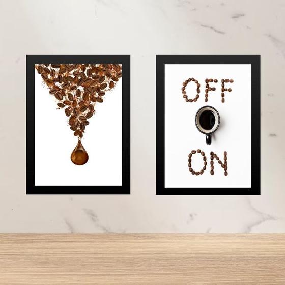 Imagem de Kit 2 Quadros Minimalistas Café ON - OFF 24x18cm - com vidro