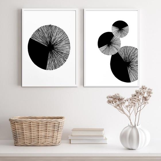 Imagem de Kit 2 Quadros Minimalistas Círculos EfeitoTextura 33x24cm - com vidro