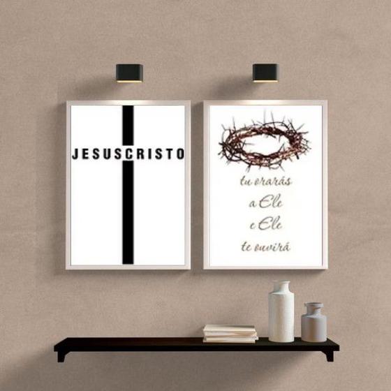 Imagem de Kit 2 Quadros Minimalistas Evangélicos- Jesus Cristo 24x18cm - com vidro