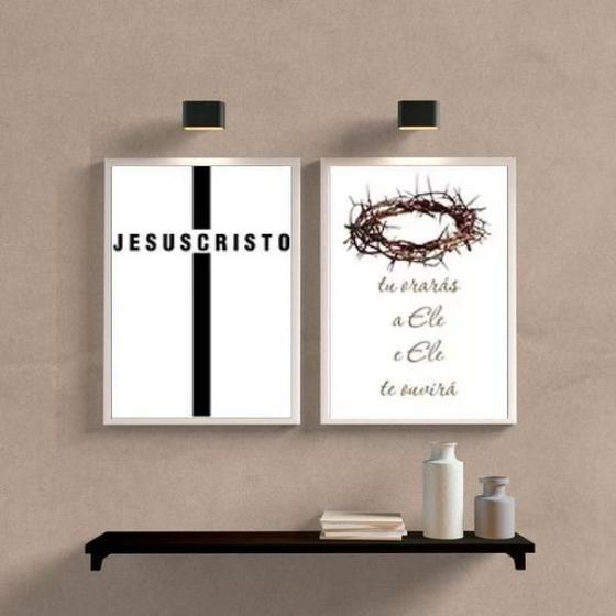 Imagem de Kit 2 Quadros Minimalistas Evangélicos- Jesus Cristo 45X34Cm