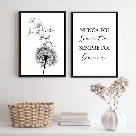 Imagem de Kit 2 Quadros Minimalistas Nunca Foi SorteFoiDeus 24x18cm - com vidro