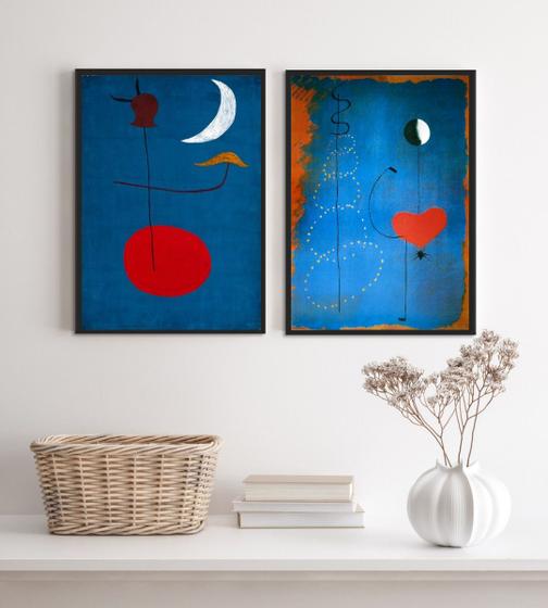 Imagem de Kit 2 Quadros Miró Azul e Vermelho 45x34cm - com vidro