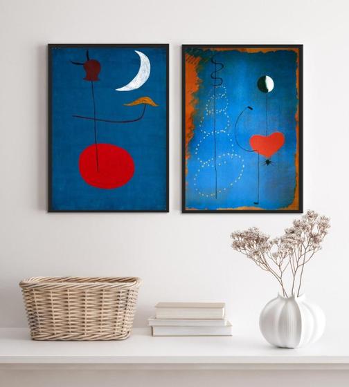 Imagem de Kit 2 Quadros Miró ul E Vermelho 33X24Cm - Com Vidro