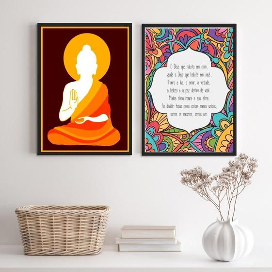 Imagem de Kit 2 Quadros Místicos Zen Buda 33x24cm Moldura Preta