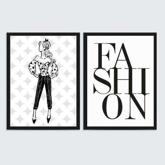 Imagem de Kit 2 Quadros Moda Feminina Fashion 24x18cm - com vidro