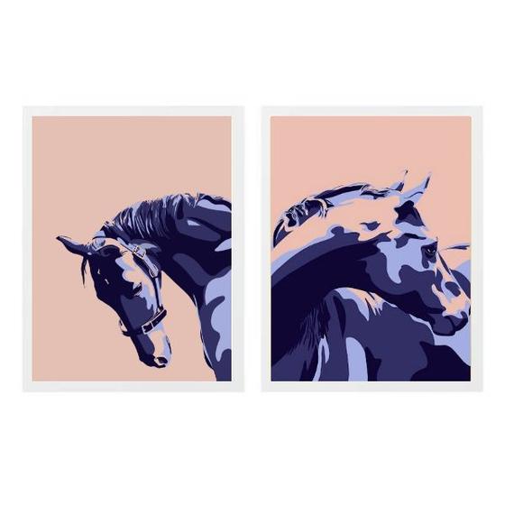 Imagem de Kit 2 Quadros Modernos Cavalos 33x24cm - com vidro