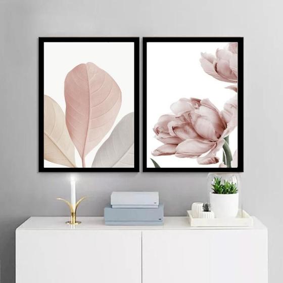 Imagem de Kit 2 Quadros Modernos Florais Soft 24X18Cm - Com Vidro