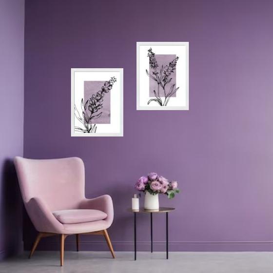 Imagem de Kit 2 Quadros Modernos Lavanda - Planta 24x18cm - com vidro