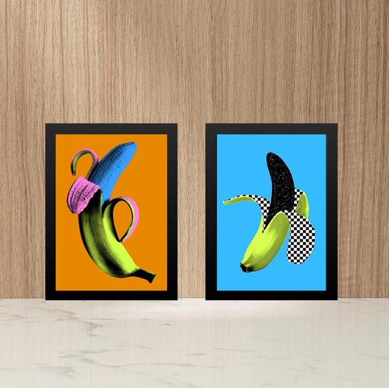 Kit 2 Quadros Modernos Para Cozinha - Bananas 24x18cm - com vidro