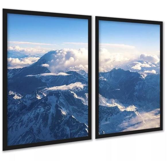 Imagem de Kit 2 Quadros Montanha Neve Vista Aérea 45X34Cm - Com Vidro