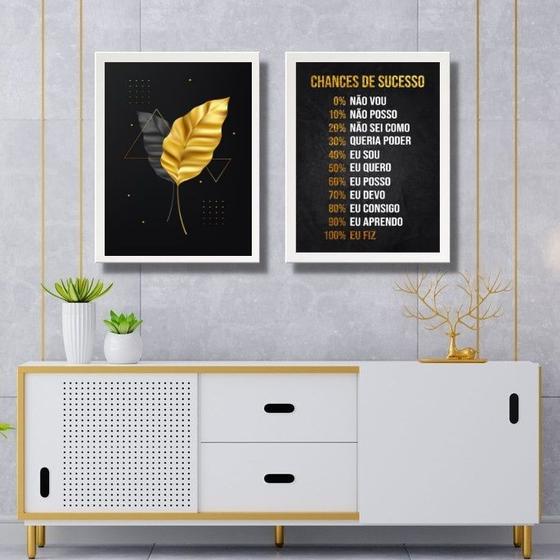 Imagem de Kit 2 Quadros Motivacionais Sucesso - Folhas 45x34cm - com vidro