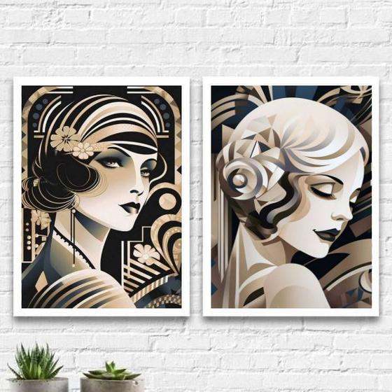Imagem de Kit 2 Quadros Mulheres Art Deco 24x18cm - com vidro