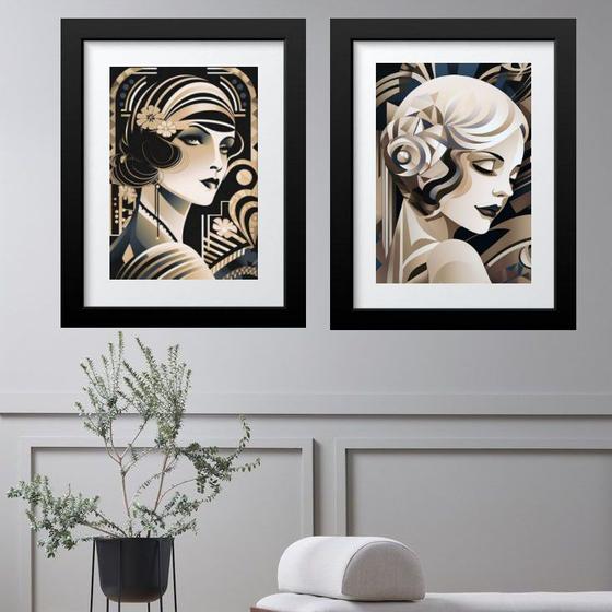 Imagem de Kit 2 Quadros Mulheres Art Nouveau - 60x48cm