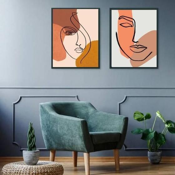 Imagem de Kit 2 Quadros Mulheres - Linhas E Formas 33X24Cm - Com Vidro