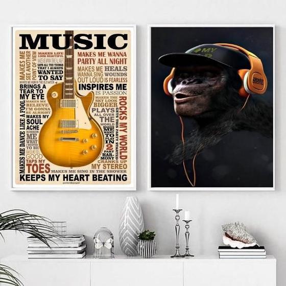 Imagem de Kit 2 Quadros Music Life - Chimpanzé 45X34Cm - Com Vidro