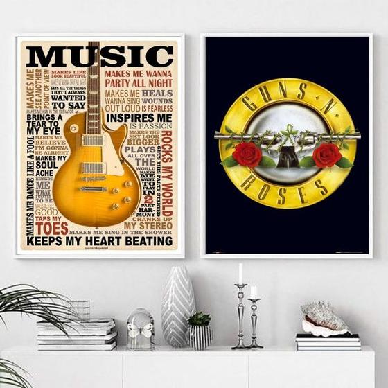 Imagem de Kit 2 Quadros Music Life - Guns 'N' Roses 24x18cm - com vidro