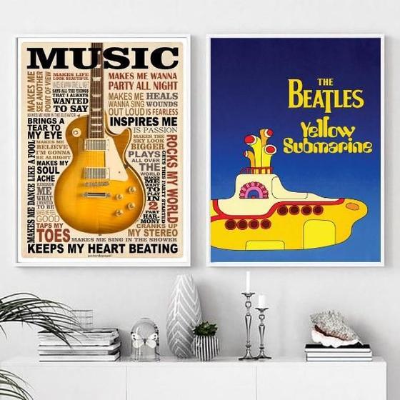 Imagem de Kit 2 Quadros Music Life - Yellow Submarine 24X18Cm