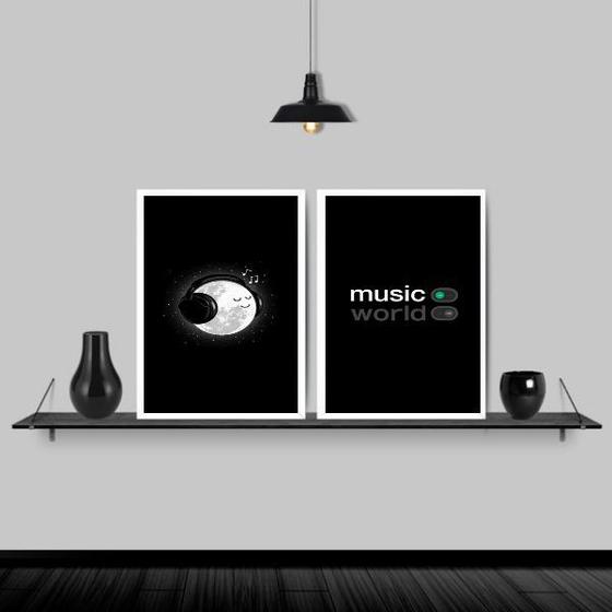 Imagem de Kit 2 Quadros Music On World Off 45x34cm