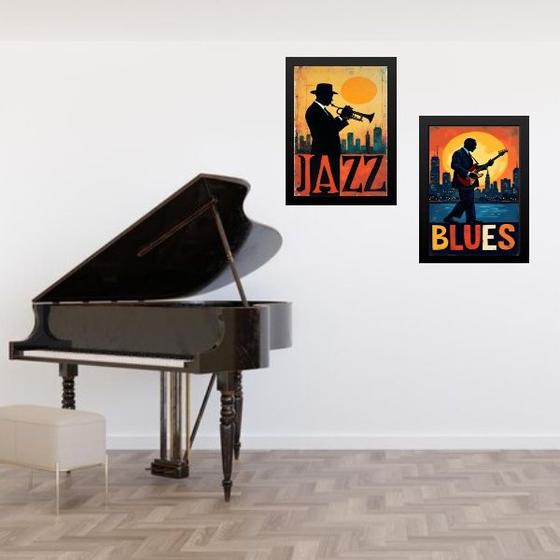 Imagem de Kit 2 Quadros Músicos Jazz e Blues 33x24cm - com vidro