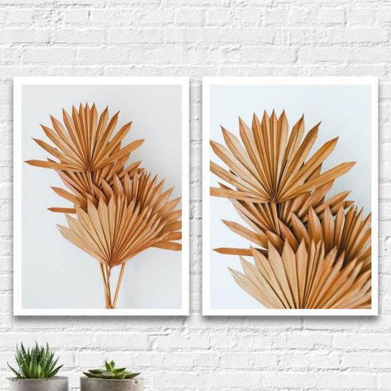 Imagem de Kit 2 Quadros Neutros Folhas Leque 33x24cm - com vidro