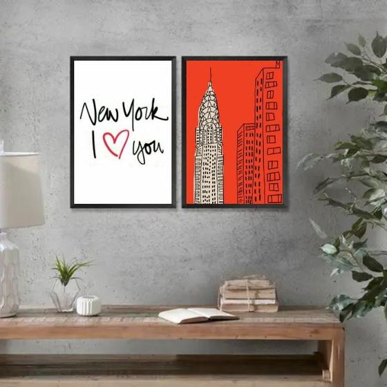 Imagem de Kit 2 Quadros New York I Love You 33x24cm - com vidro