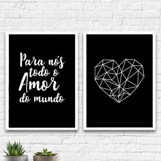 Imagem de Kit 2 Quadros Nós Todo O Amor Do Mundo 24X18Cm - Vidro Preta