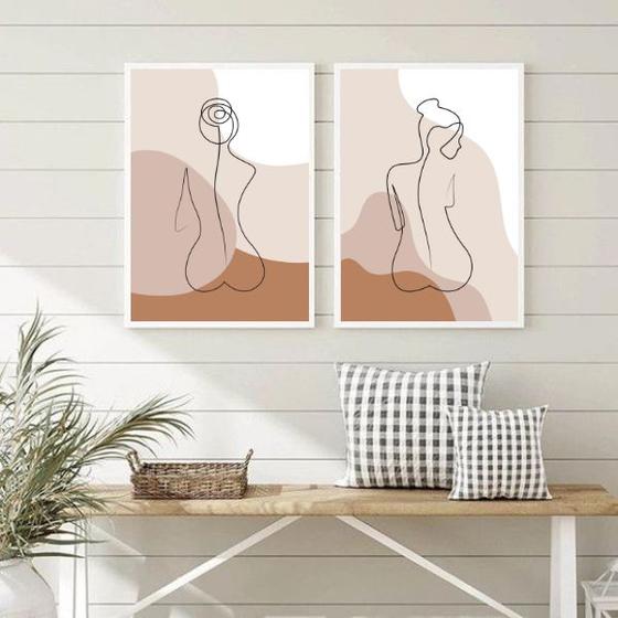 Imagem de Kit 2 Quadros Nús Artísticos Tons De Bege 33x24cm - com vidro