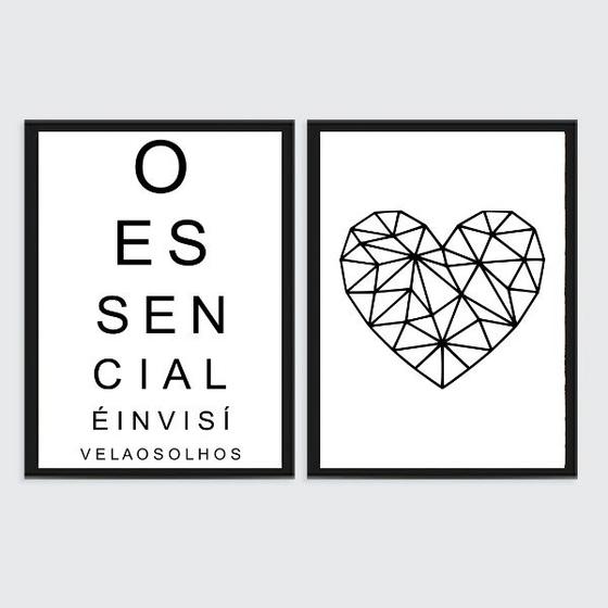 Imagem de Kit 2 Quadros O Essencial É Invisível Olhos 24x18cm - com vidro