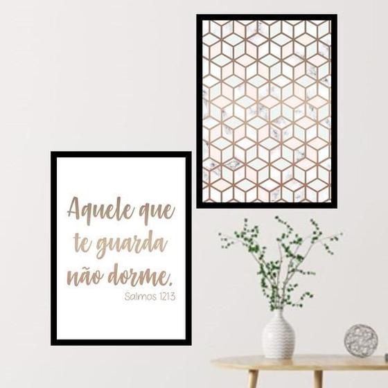 Imagem de Kit 2 Quadros O Que Te Guarda Não Dorme 60X40 Moldura Preta