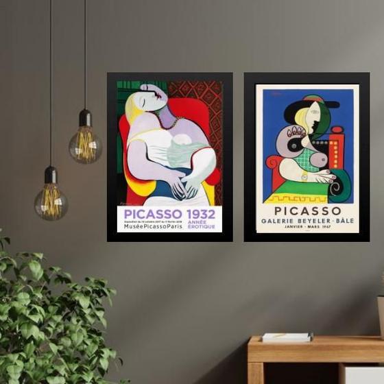 Imagem de Kit 2 Quadros Obras Pinturas Picasso Mulheres 45X34Cm Vidro