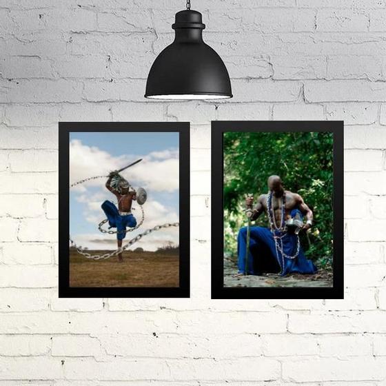 Imagem de Kit 2 Quadros Ogum - Menino E Homem 33X24Cm - Com Vidro