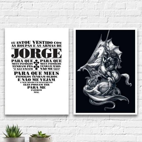 Imagem de kit 2 Quadros Oração De São Jorge 24x18cm - com vidro