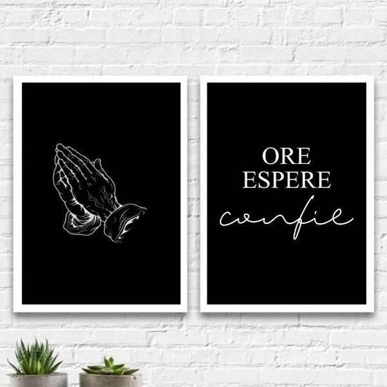 Imagem de Kit 2 Quadros Ore Espere E Confie 24X18 Com Vidro - Branca