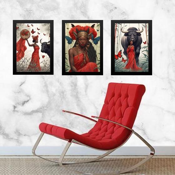 Imagem de Kit 2 Quadros Orixá Iansã- Boi e Borboletas 45x34cm - com vidro
