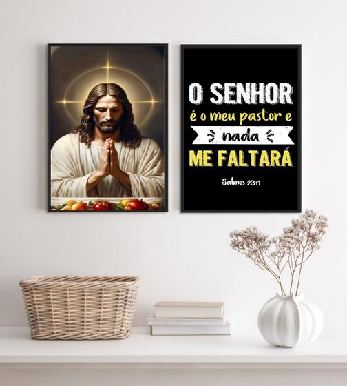 Imagem de Kit 2 Quadros Para Cozinha O Senhor É Meu Pastor 45x34cm - com vidro