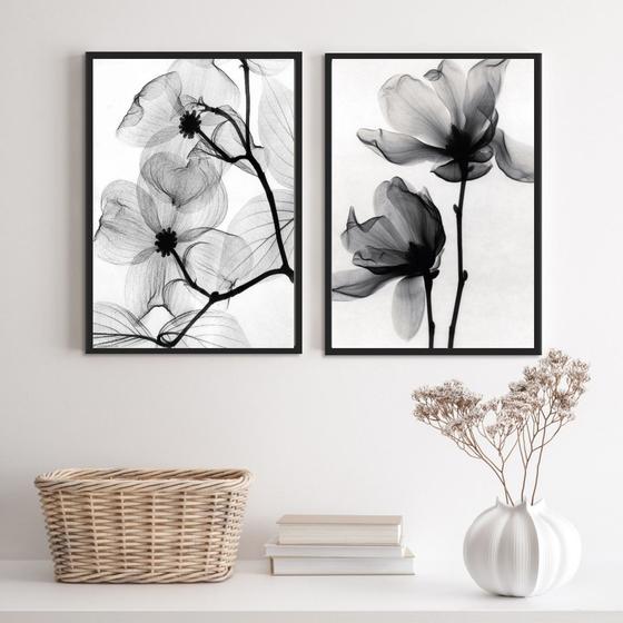 Imagem de Kit 2 Quadros Para Sala Fotografias Flores Transparentes 33x24cm - com vidro