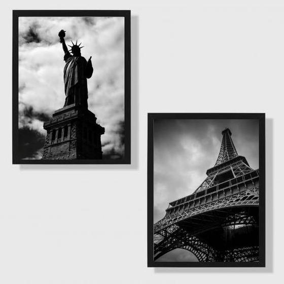 Imagem de Kit 2 Quadros Paris e New York 24x18cm