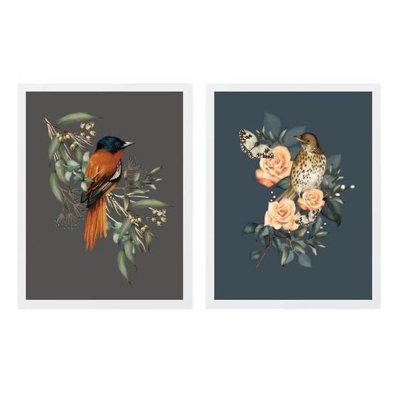 Imagem de Kit 2 Quadros Passarinhos Clássicos 33X24Cm - Com Vidro