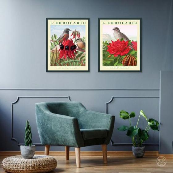 Imagem de Kit 2 Quadros Passarinhos Com Flores 45x34cm