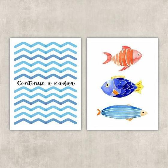 Imagem de Kit 2 Quadros Peixes 24x18cm - Decoração Quarto/Sala