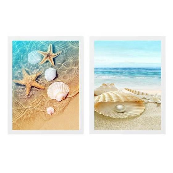 Imagem de Kit 2 Quadros Pérola Estrela Do Mar Areia 24X18Cm - Vidro