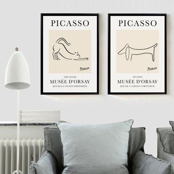 Imagem de Kit 2 Quadros Picasso - Gato E Cachorro 33X24Cm - Com Vidro