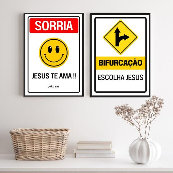 Imagem de Kit 2 Quadros Placas Cristãs - Jesus 24x18cm