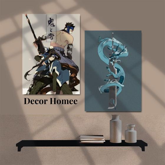 Imagem de Kit 2 Quadros Plaquinhas decorativas Zabuza e Haku, decoração de casa, quarto e escritorio