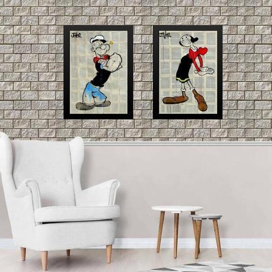 Imagem de Kit 2 Quadros Popeye E Olívia Palito 33X24Cm - Com Vidro