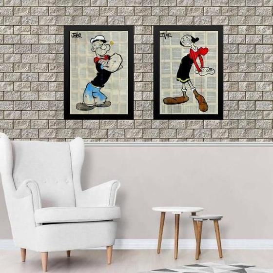 Imagem de Kit 2 Quadros Popeye E Olívia Palito 45X34Cm - Com Vidro