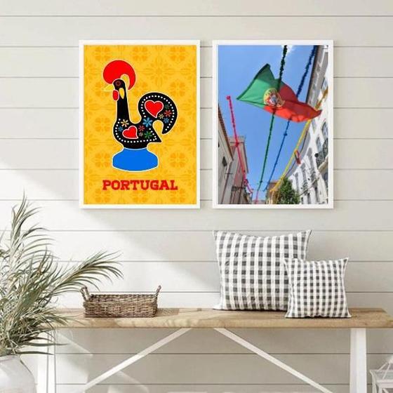 Imagem de Kit 2 Quadros Portugal- Galo Barcelos E Bandeira 24X18Cm