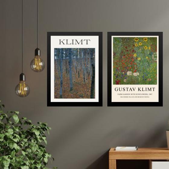 Imagem de Kit 2 Quadros Posters Obras De Gustav Klimt 33x24cm - com vidro