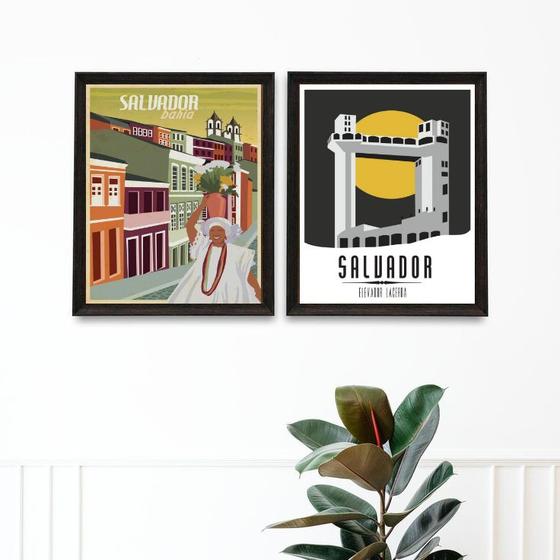 Imagem de Kit 2 Quadros Posters Salvador - Bahia 45x34cm - com vidro